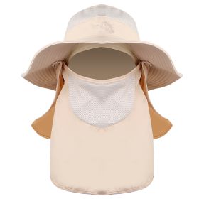 Fishing Bucket Hat Wide Brim Breathable Unisex Hat Sunlight-proof Removable Neck Face Fishing Cap For Fishing Hiking Traveling (Color: Beige)