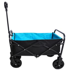 Folding Wagon Garden Shopping Beach Cart (Color: black+blue)